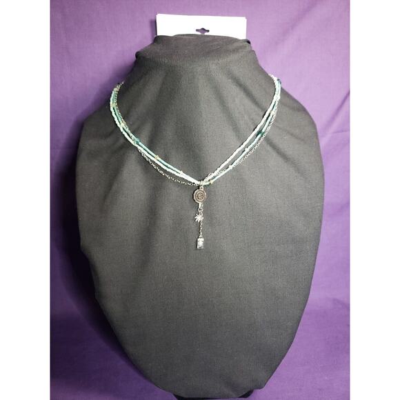 Sonoma Semiprecious Three Layer Green Seed Bead Necklace, Silver Tone, NWT - Picture 2 of 6